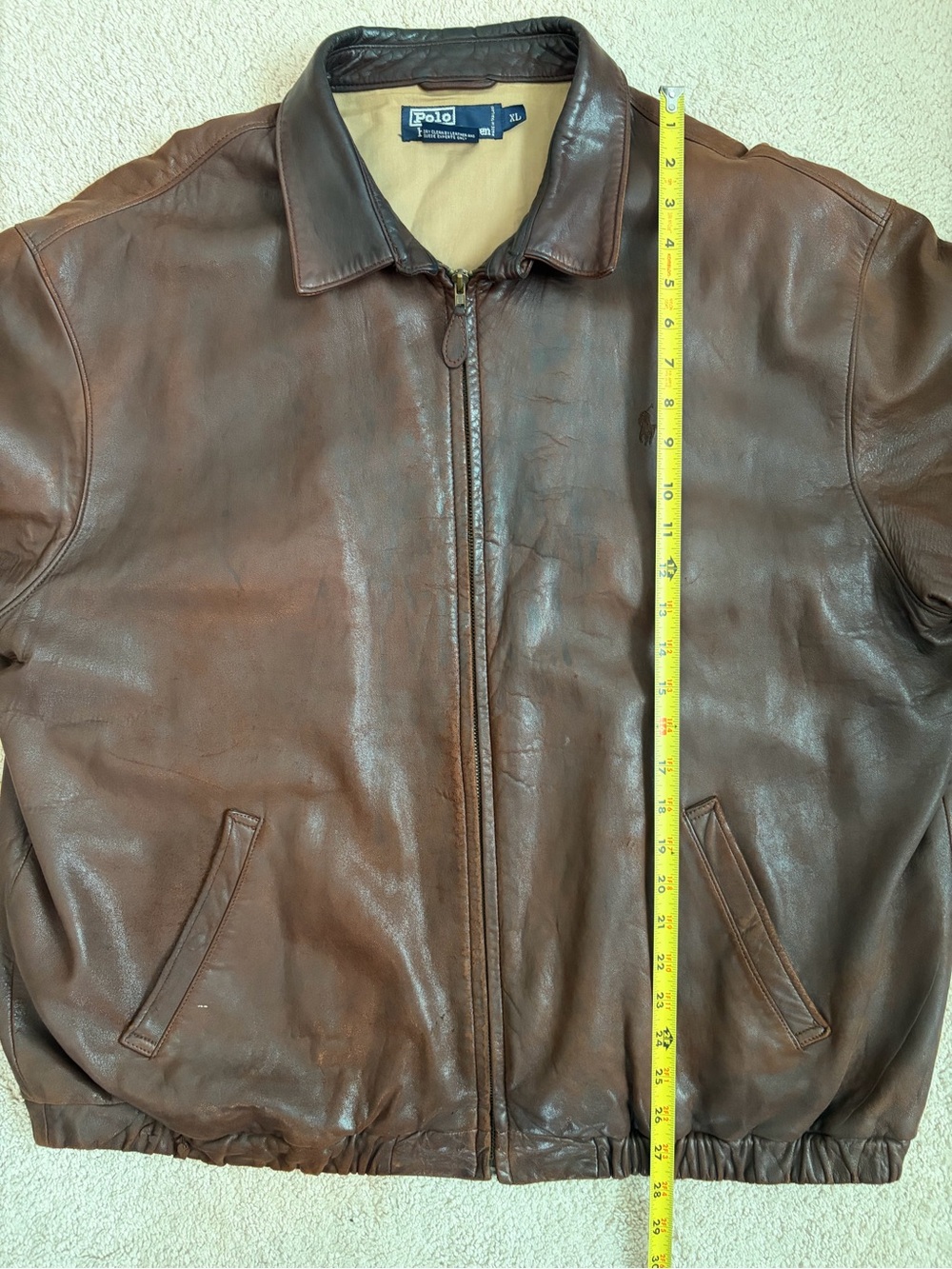 Polo Ralph Lauren Vintage Genuine Leather Brown Jacket Men's Size XL Shows Wear - Picture 15 of 16